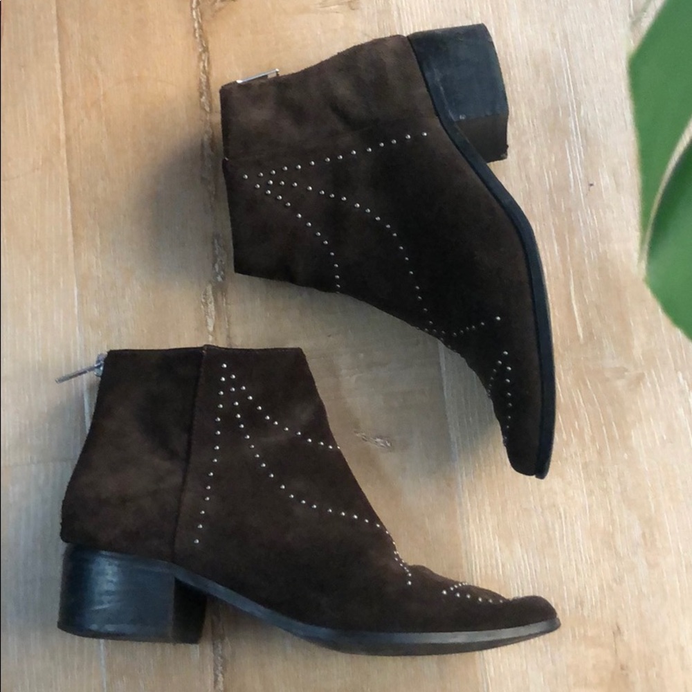 Brown Suede Studded Ankle Boots